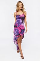 Women's Floral Print High-Low Dress in Pink Small