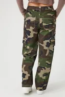 Women's Camo Print Denim Cargo Pants in Olive Medium