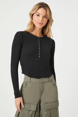 Women's Ribbed Henley Crop Top