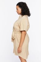 Women's Belted Mini Shirt Dress in Safari, 1X