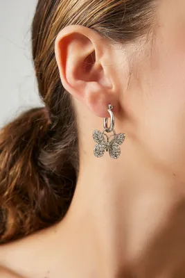 Women's Rhinestone Butterfly Hoop Earrings in Silver/Clear