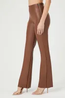 Women's Faux Leather Flare Pants in Chocolate Medium