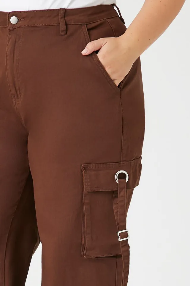 Forever 21 Women's Wide-Leg Cargo Pants Brown