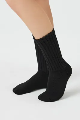 Ribbed Knit Crew Socks in Black
