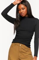 Women's Ruched Mock Neck Long-Sleeve Top in Black, XS