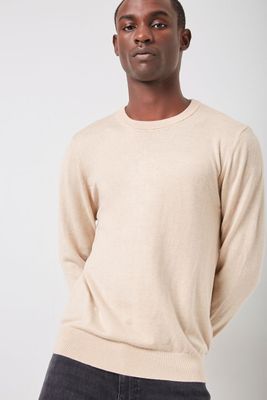 Men Cashmere-Blend Crew Neck Sweater in Taupe Large