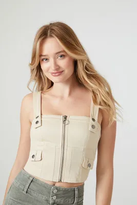 Women's Denim Zip-Up Bustier Tank Top in Birch Large