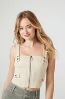 Women's Denim Zip-Up Bustier Tank Top in Birch Medium