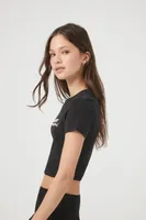 Women's Ribbed Knit Not Shy Cropped T-Shirt in Black/Pink Small