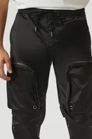 Men Satin 3D Pocket Cargo Joggers in Black Medium