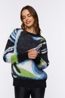 Women's Fuzzy Marble Print Sweater in Black Small