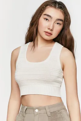 Women's Sleeveless Sweater-Knit Crop Top in Vanilla Large