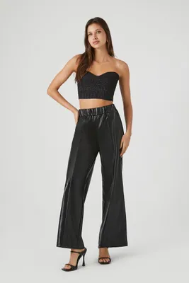 Women's Faux Leather Wide-Leg Pants in Black Medium