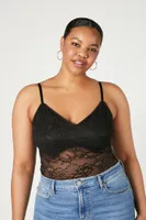 Women's Sheer Lace Cami Bodysuit Black,