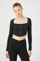 Women's Active Zip-Up Curved-Hem Crop Top