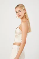 Women's Satin Corset Cropped Cami in Champagne Small