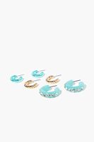 Women's Rhinestone Open-End Hoop Earrings in Blue/Gold