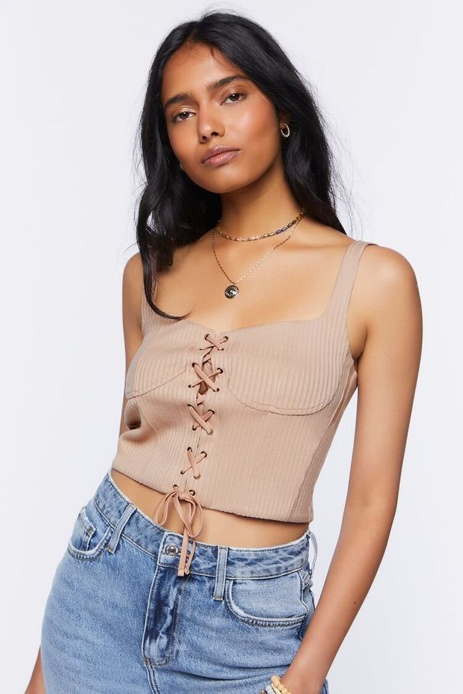 Forever 21 Women's Lace-Up Bustier Crop Top in Blush Large | Dulles Town  Center