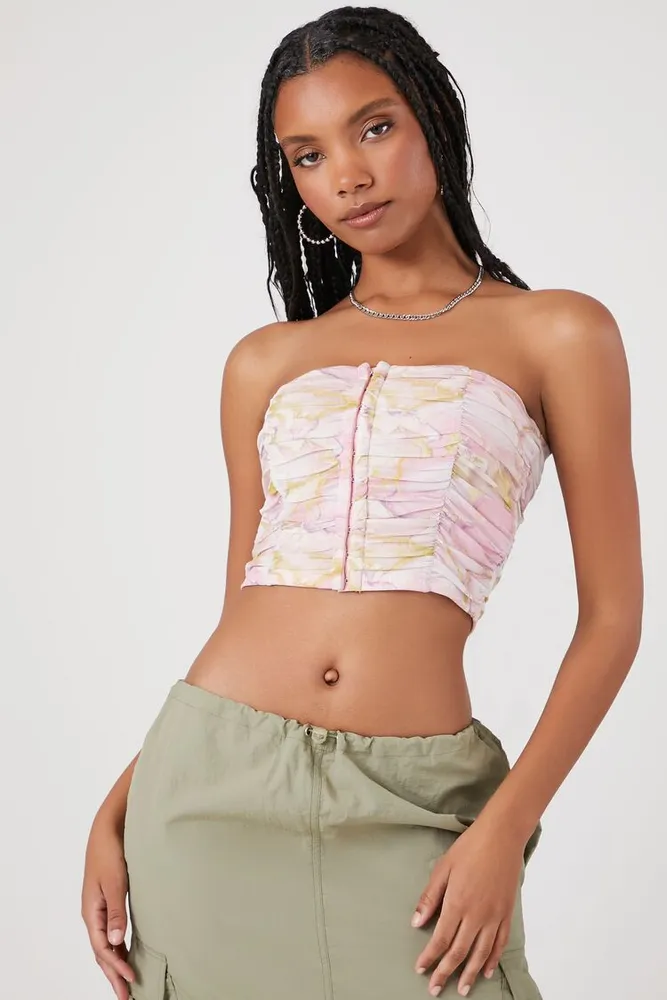 Women's Marble Print Cropped Tube Top Light