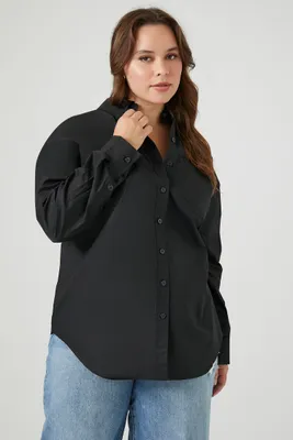 Women's Oversized Poplin Shirt in Black, Size 0X