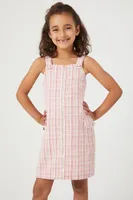 Girls Plaid Zip-Up Dress (Kids) in Pink/White, 13/14