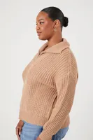 Women's Half-Zip Cable Knit Sweater in Taupe, 1X