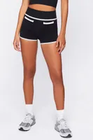 Women's Active Seamless Contrast-Trim Biker Shorts in Black/White Medium