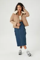 Women's Faux Fur-Trim Jacket in Khaki/Tan Large