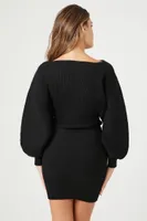 Women's Balloon-Sleeve Mini Sweater Dress