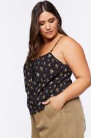 Women's Ditsy Floral Print Cami in Black, 0X