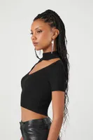 Women's Sweater-Knit Cutout Crop Top in Black Small