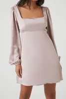 Women's Satin Mini Babydoll Dress in Taupe Small