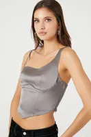 Women's Satin One-Shoulder Bustier Crop Top in Dark Grey Medium