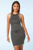 Women's Sheer Rhinestone Mesh Tank Dress in Silver, XL