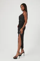 Women's Satin Midi Slip Dress in Black Medium