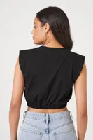 Women's Ribbed Knit Crop Top in Black Large