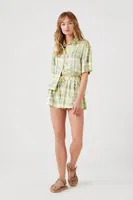 Women's Plaid Satin Shorts in Lily Pad Medium