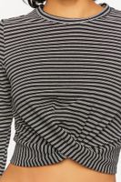 Women's Striped Twist-Hem Crop Top in Black/White Small