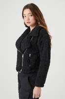 Women's Faux Shearling Moto Jacket in Black Medium