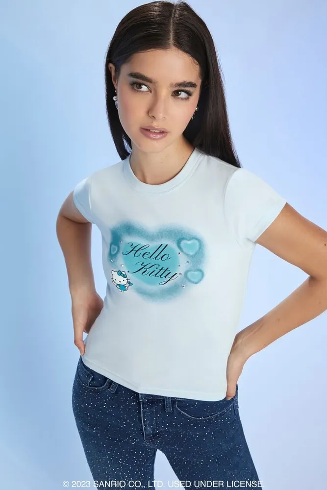 Juniors Womens Crew Neck Short Sleeve Hello Kitty Graphic T-Shirt
