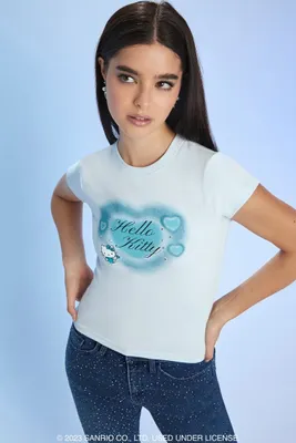 Women's Hello Kitty Graphic Cropped T-Shirt in Baby Blue Small