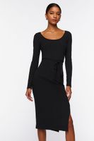 Women's Tie-Waist Slit Midi Dress Black,