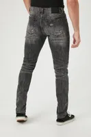 Men Distressed Stretch-Denim Slim-Fit Jeans in Washed Black, 32