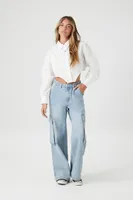 Women's Cropped Curved-Hem Shirt in White Medium