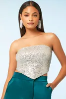 Women's Sequin Cropped Tube Top in Silver Large