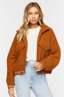 Women's Faux Shearling Zip-Up Bomber Jacket in Mocha Large