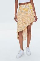 Women's Floral Print High-Low Skirt in Mustard Large