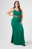 Women's Lace-Trim Satin Maxi Dress in Hunter Green, 1X