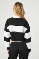 Women's Striped French Terry Pullover in Black/White Small