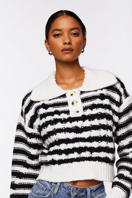 Women's Striped Chelsea Collar Sweater in Cream/Black, XL